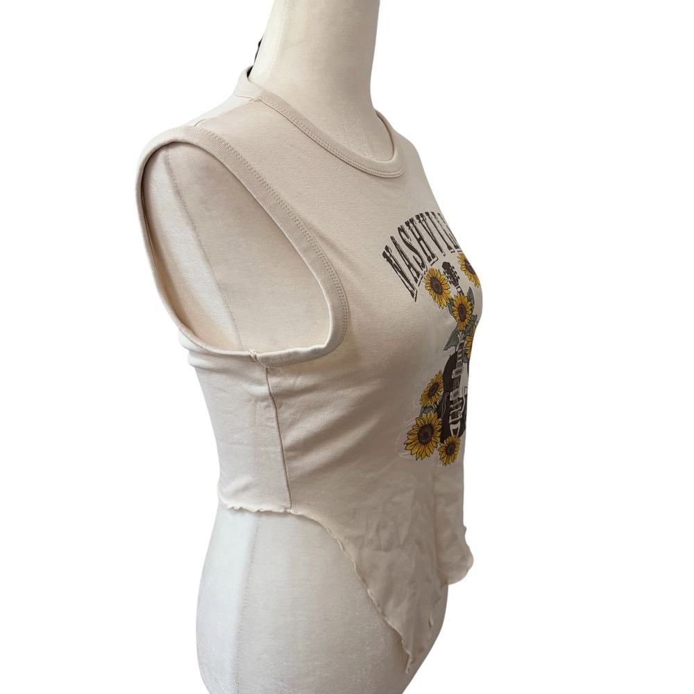 NEW Nashville Sunflower Guitar Tank Top Size Medium Beige Graphic Tee - Picture 4 of 8